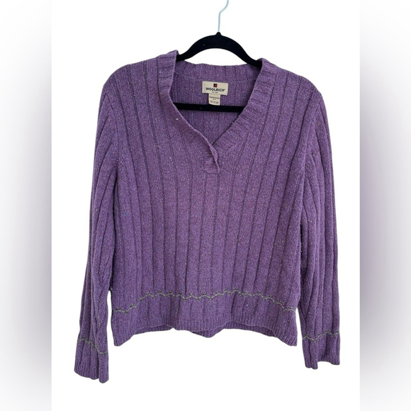 Woolrich Sweaters - Woolrich Vintage Purple Speckled Snap V Neck Sweater Size Small